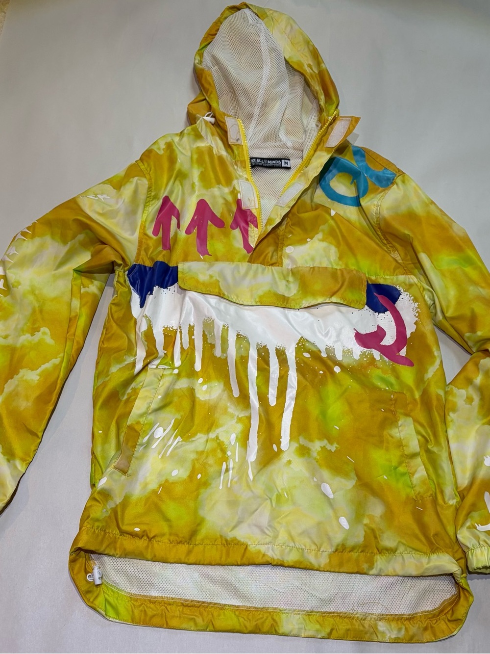 Rebel Minds -- Yellow Graphic Pullover Windbreaker Jacket